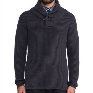 G-Star RAW Diversity Shawl Collar Ribbed Knit Sweater Grey Lamb Wool Ble…